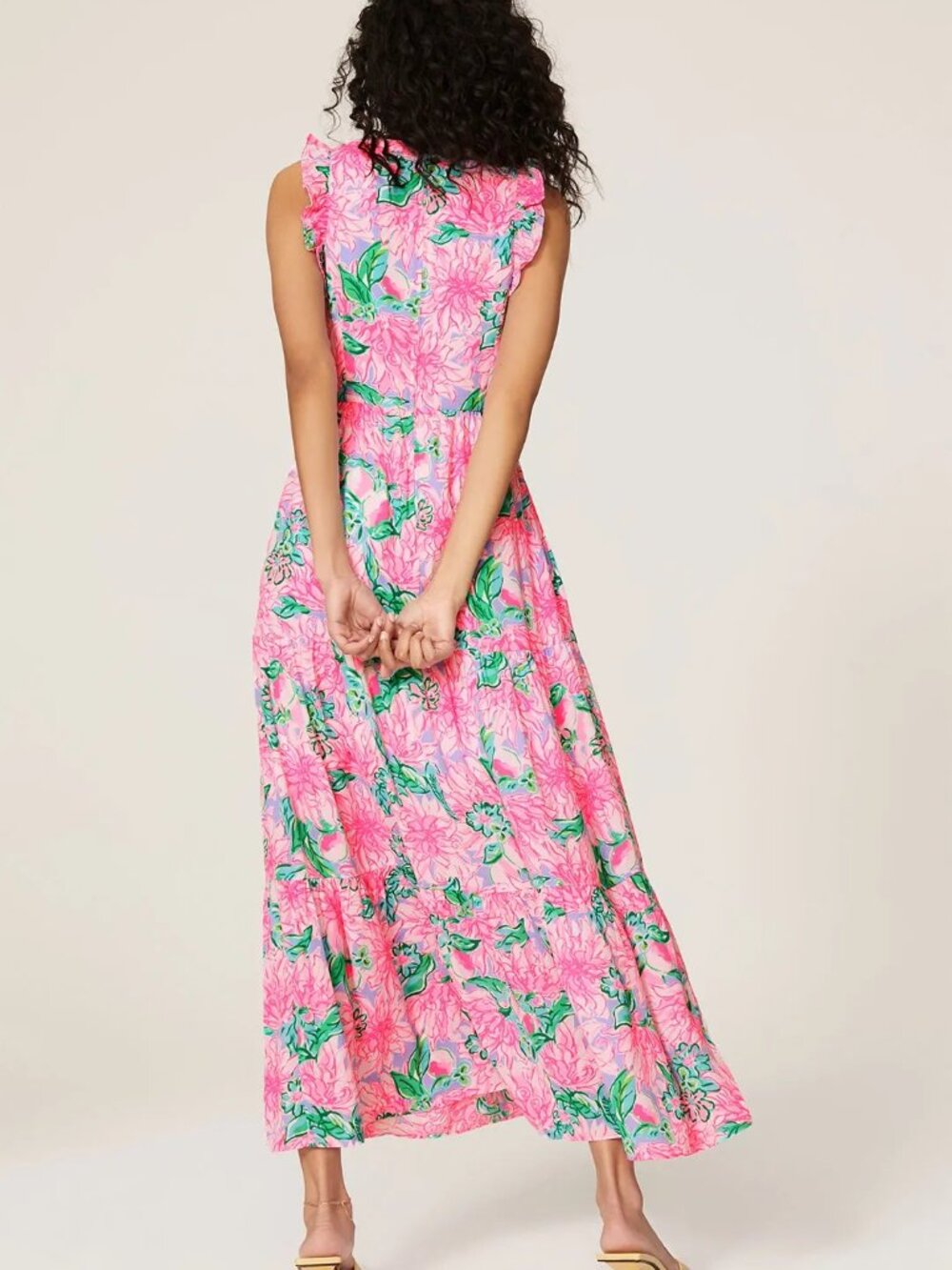 Lilly Pulitzer Destini Maxi Dress Blossom Try Your Zest Floral Ruffle | Size 4 - Picture 3 of 4
